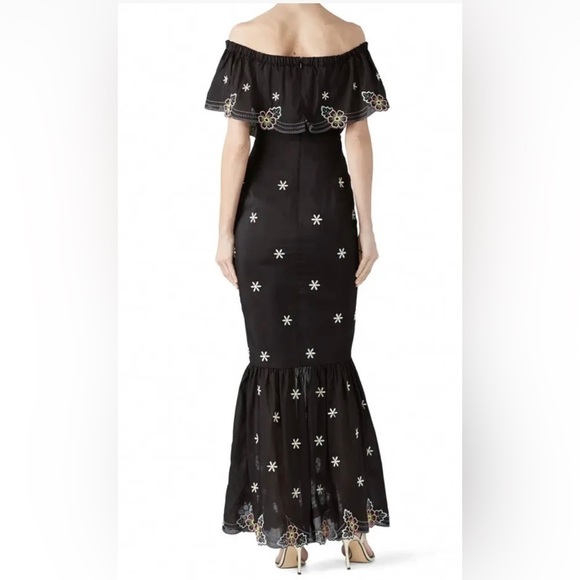 RTR Alice McCALL Honeycomb Daisy Embroidered Maxi Dress off shoulder black SZ 2 - Picture 2 of 11